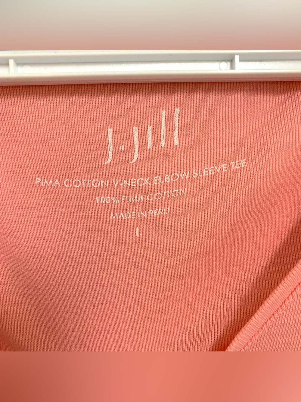 J. Jill Pima Cotton V-Neck Elbow Sleeve Straight Hem Pink Tee Shirt Sz L Casual - Picture 7 of 11